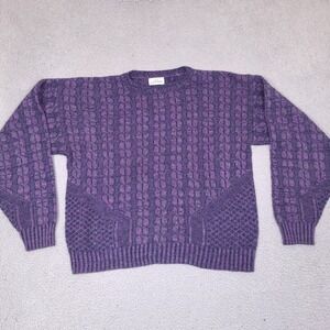 Vintage JJ Cochran Mens Large Purple Textured Knit Crewneck Sweater Made in USA